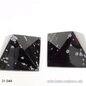 Pyramide Obsidienne flocons de neige, base 6,7 - 7 cm x haut. 4,7 cm. OFFRE SPECIALE