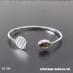 Bracelet Quartz fumé - Fleur de vie en argent 925, 18 - 19 cm