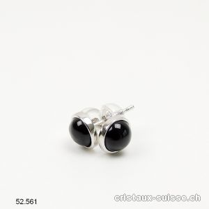 Clous d'oreilles Onyx noir Cabochons 6 mm / argent 925 Rhodié