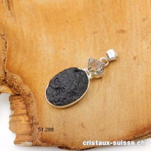 Pendentif Tectite et Diamant Herkimer en argent 925. Pièce unique