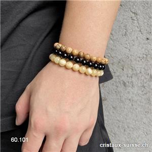 3 Bracelets Calcite jaune - Onyx noir - Jaspe Paysage 8 mm / 21 cm