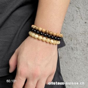 3 Bracelets Calcite jaune - Onyx noir - Jaspe Paysage 8 mm / 21 cm