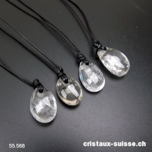 Cristal de Roche 2 - 3 cm, percé avec cordon Lederlook