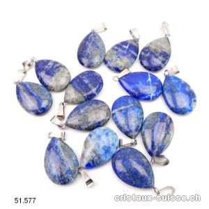 Pendentif Lapis-lazuli AB 2 cm, goutte plate avec boucle métal