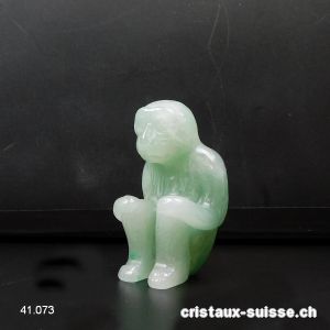 Singe assis Aventurine verte 4,5 cm avec boîte en bois