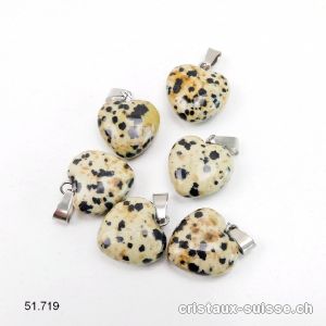 Pendentif Jaspe Dalmatien - Aplite, Coeur 1,5 cm avec boucle métal. Offre Spéciale