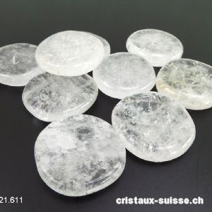 Cristal de Roche translucide plat env. 4,5 cm / 40 à 45 grammes. Taille XXL