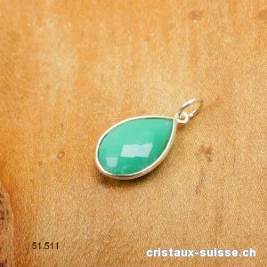 Pendentif Chrysoprase, goutte facettée 12 x 8 mm en argent 925