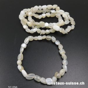 Bracelet Pierre de Lune crème-argenté, élastique 17,5 cm. Taille SM