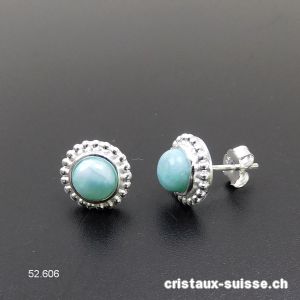 Clous d'oreilles Larimar cabochons 10 mm en argent 925