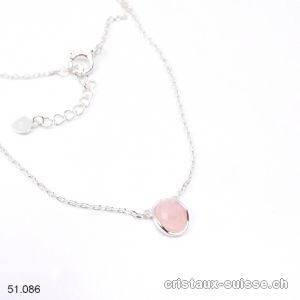 Pendentif Quartz Rose avec chaîne en argent 925. Réglable 41 - 44 cm