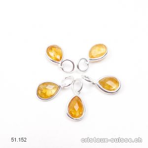 Pendentif Citrine mini-goutte facettée en argent 925, 11 x 8 mm