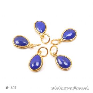 Pendentif Lapis-lazuli mini-goutte en argent 925 doré, 11 x 8 mm