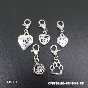 Lot 5 Charms 1 à 1,5 cm et crochet, en métal argenté. OFFRE SPECIALE