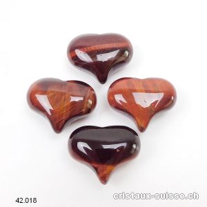 Coeur Oeil de Boeuf  - Oeil de Tigre rouge 2,5 x 2 cm, bombé