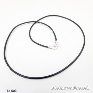 Collier cuir noir / fermoir argent 925. L. 70 cm