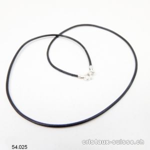 Collier cuir noir / fermoir argent 925. L. 50 cm