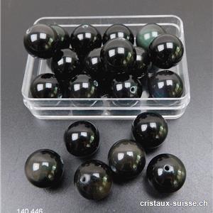 Obsidienne noire - arc-en-ciel, boule percée 12 mm