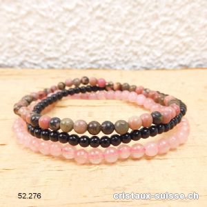 3 bracelets EQUILIBRE EMOTIONNEL, Onyx noir, Rhodonite et Quartz rose. Offre Spéciale