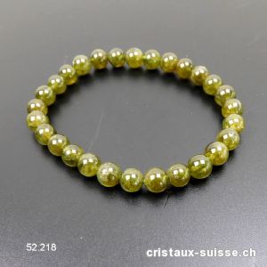 Bracelet Grenat Grossulaire vert 7 mm, élastique 17,5 cm. Taille SM