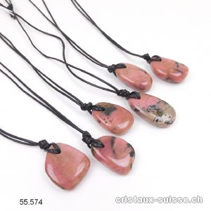 Rhodonite 2 - 2,8 cm, percée avec cordon Lederlook