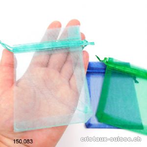 Lot 3 Sachets organza bleu - vert foncé - vert clair 11 x 8,5 cm. OFFRE SPECIALE