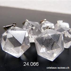 Pendentif Cristal de roche - icosaèdre 1,5 - 1,8 cm avec boucles métal