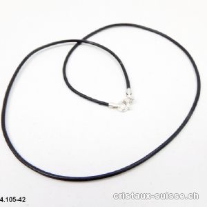 Collier cuir noir / fermoir argent 925. L. 42 cm