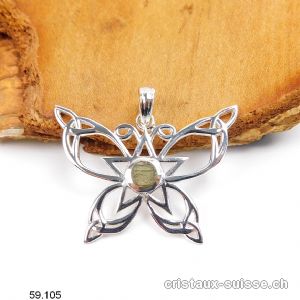 Pendentif Moldavite brute - PAPILLON en argent 925