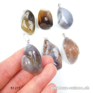 Pendentif Agate Botswana gris-brun XL, avec boucle métal. Offre Spéciale