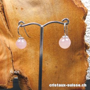 Boucles d'oreilles Quartz rose boules 10 mm en argent 925 rhodié