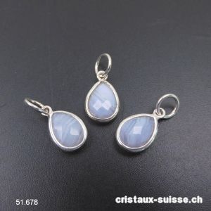 Pendentif Calcédoine bleue, mini-goutte facettée en argent 925