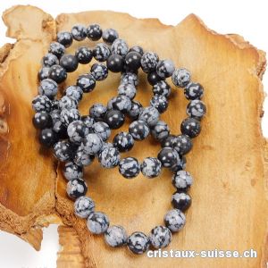 Bracelet Obsidienne Flocons de Neige 8 - 9 mm / 16 - 16,5 cm. Taille S