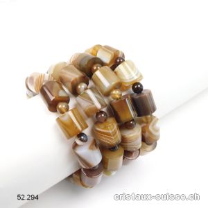 Bracelet Agate Café à bandes 12 mm, élastique 20 - 21 cm