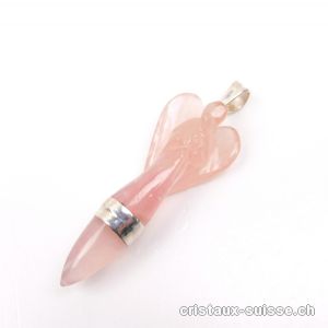 Pendentif Quartz rose Ange 5,5 cm en argent 925. Pièce unique