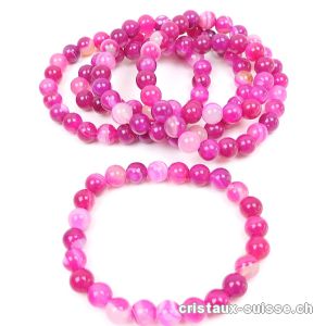 Bracelet Agate rose clair 8 mm, élastique 17,5 - 18 cm. Taille SM