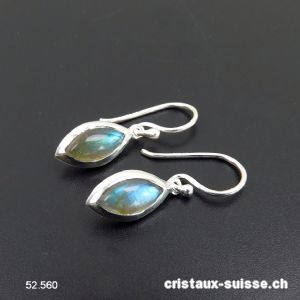 Boucles d'oreilles Labradorite Navette en argent 925