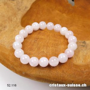 Bracelet Quartz rose opaque 10 mm, élastique 18 cm. Taille M