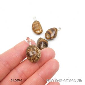 Pendentif Aragonite brune foncée env. 2 cm avec boucle argent 925