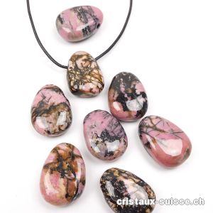 Rhodonite 2,7 - 3 cm, percée avec cordon en cuir à nouer