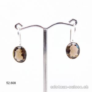 Boucles d'oreilles Quartz Fumé, ovale facetté en argent 925