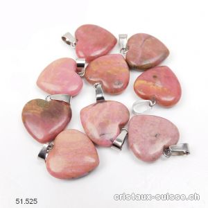 Pendentif Rhodonite rose Coeur 2 cm, boucle métal