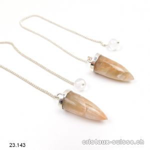 Pendule Pierre de Lune beige 2,7 - 3 cm en argent 925