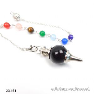 Pendule Onyx noir avec chaînette Chakras amovible - Pendule Galileo