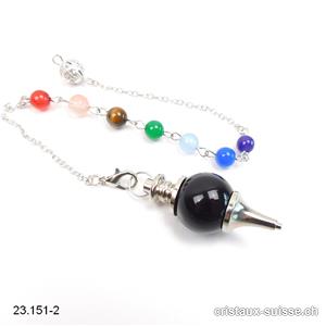 Pendule Onyx noir avec chaînette Chakras amovible - Pendule Galileo