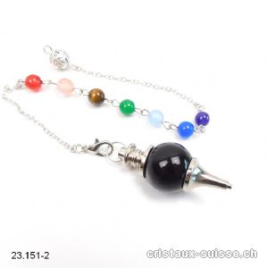 Pendule Onyx noir avec chaînette Chakras amovible - Pendule Galileo