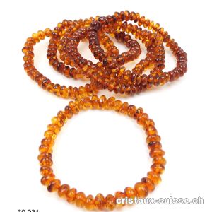 Bracelet Ambre Cognac 7 - 8 mm, élastique 18 cm. Taille SM