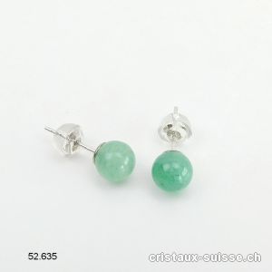 Clous d'oreille Aventurine verte, boule 6 mm en argent 925 Rhodié