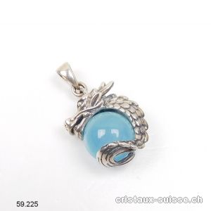 Pendentif Aigue-Marine DRAGON en argent 925 vieilli