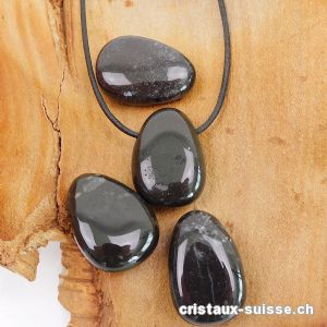 Onyx noir nature env. 3 cm, percé avec cordon en cuir